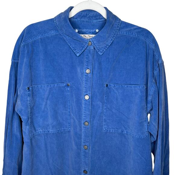 Free People We the Free Baby Cord Button Down Shirt in Electric Indigo Size XS - Picture 2 of 8